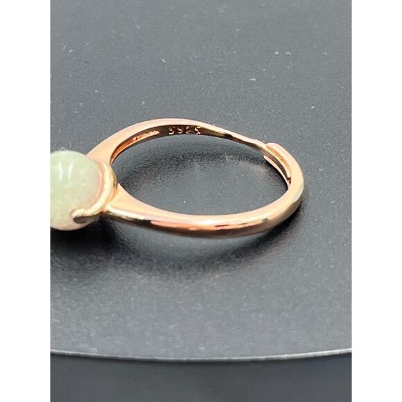 Rose Gold-plated 925 Natural Jadeite Round Ball Gemstone Adjustable Ring Sz 8.75 - Picture 5 of 10